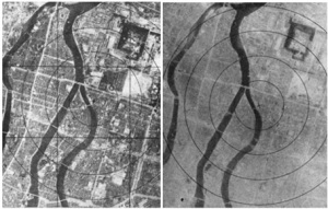 Photos of Hiroshima taken before and after the bombing.